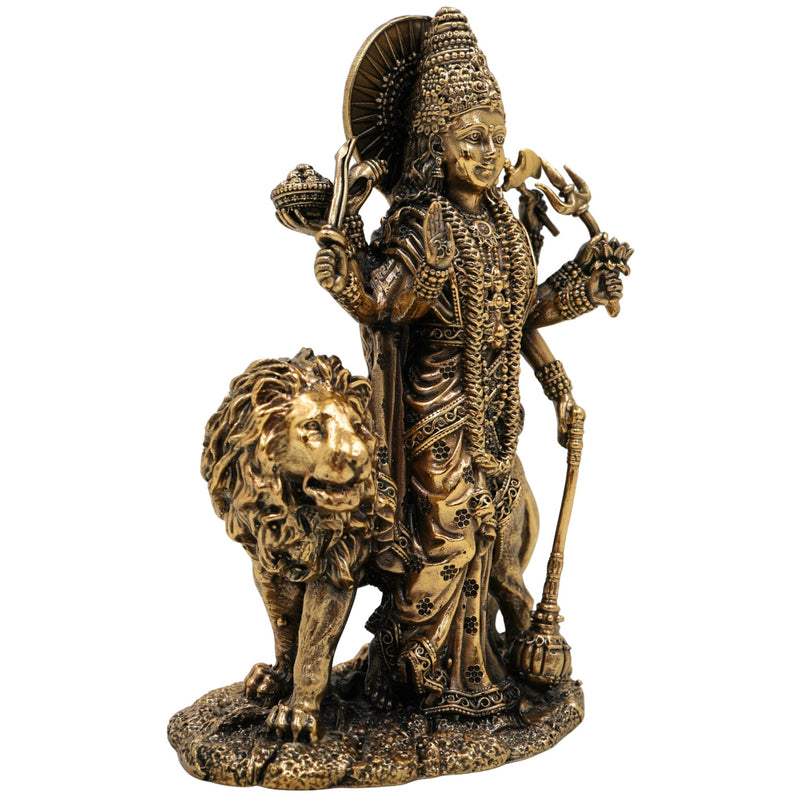 Brass Durga Idol, Maa Durga Murti, Bhagwati Statue, Mahishasuramardini Vigraha, Pooja Pratima for Home Decor & Temple, Gold, 4.5 Inch, 1 Piece