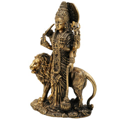 Brass Durga Idol, Maa Durga Murti, Bhagwati Statue, Mahishasuramardini Vigraha, Pooja Pratima for Home Decor & Temple, Gold, 4.5 Inch, 1 Piece