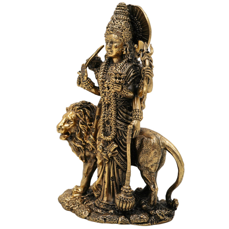 Brass Durga Idol, Maa Durga Murti, Bhagwati Statue, Mahishasuramardini Vigraha, Pooja Pratima for Home Decor & Temple, Gold, 4.5 Inch, 1 Piece