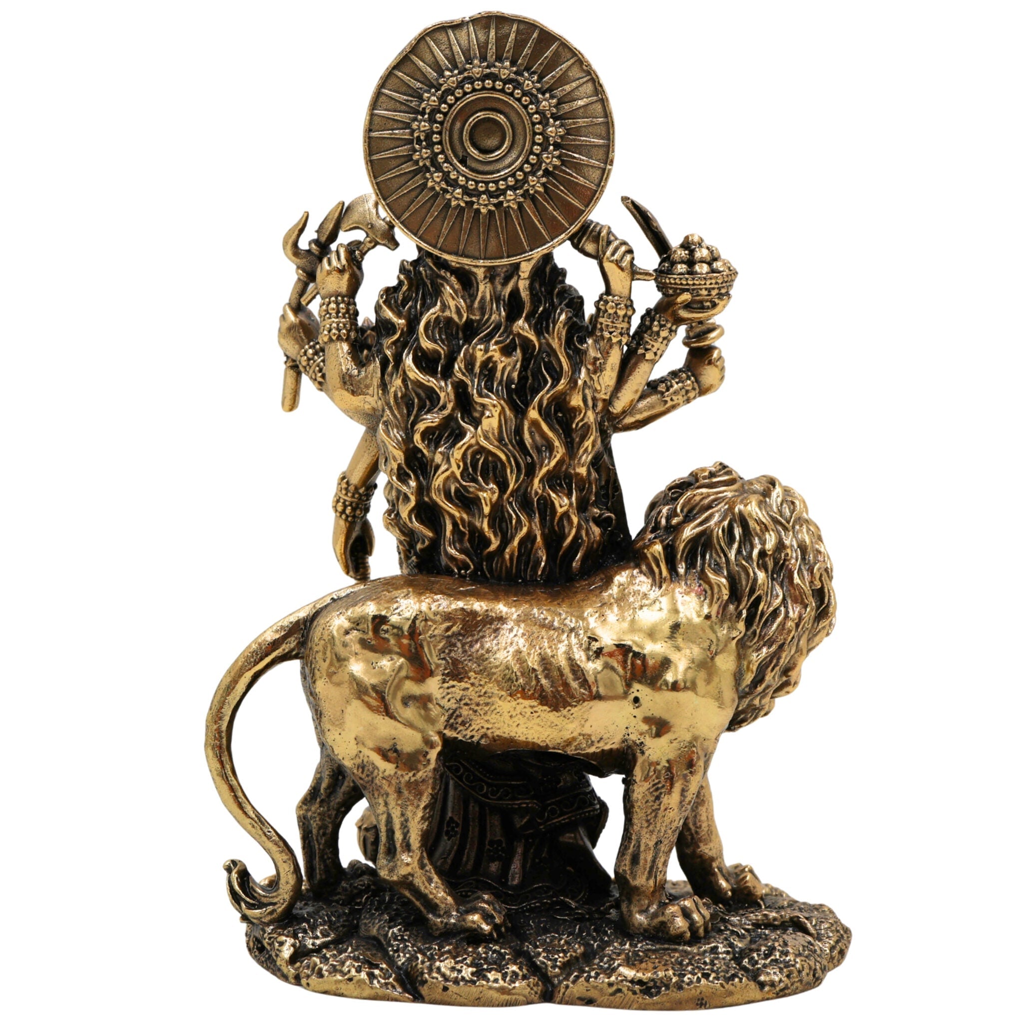 Brass Durga Idol, Maa Durga Murti, Bhagwati Statue, Mahishasuramardini Vigraha, Pooja Pratima for Home Decor & Temple, Gold, 4.5 Inch, 1 Piece