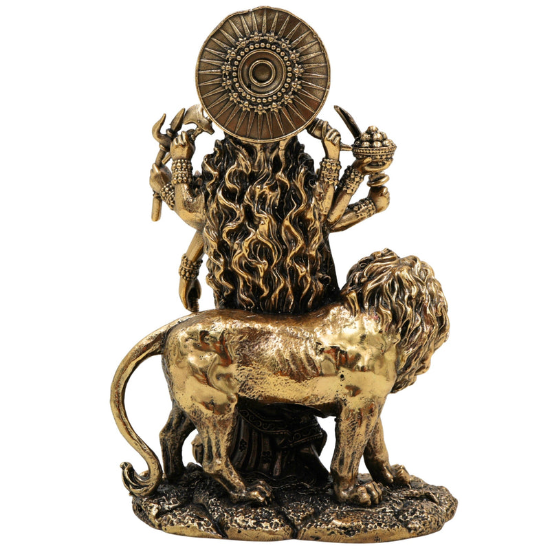 Brass Durga Idol, Maa Durga Murti, Bhagwati Statue, Mahishasuramardini Vigraha, Pooja Pratima for Home Decor & Temple, Gold, 4.5 Inch, 1 Piece
