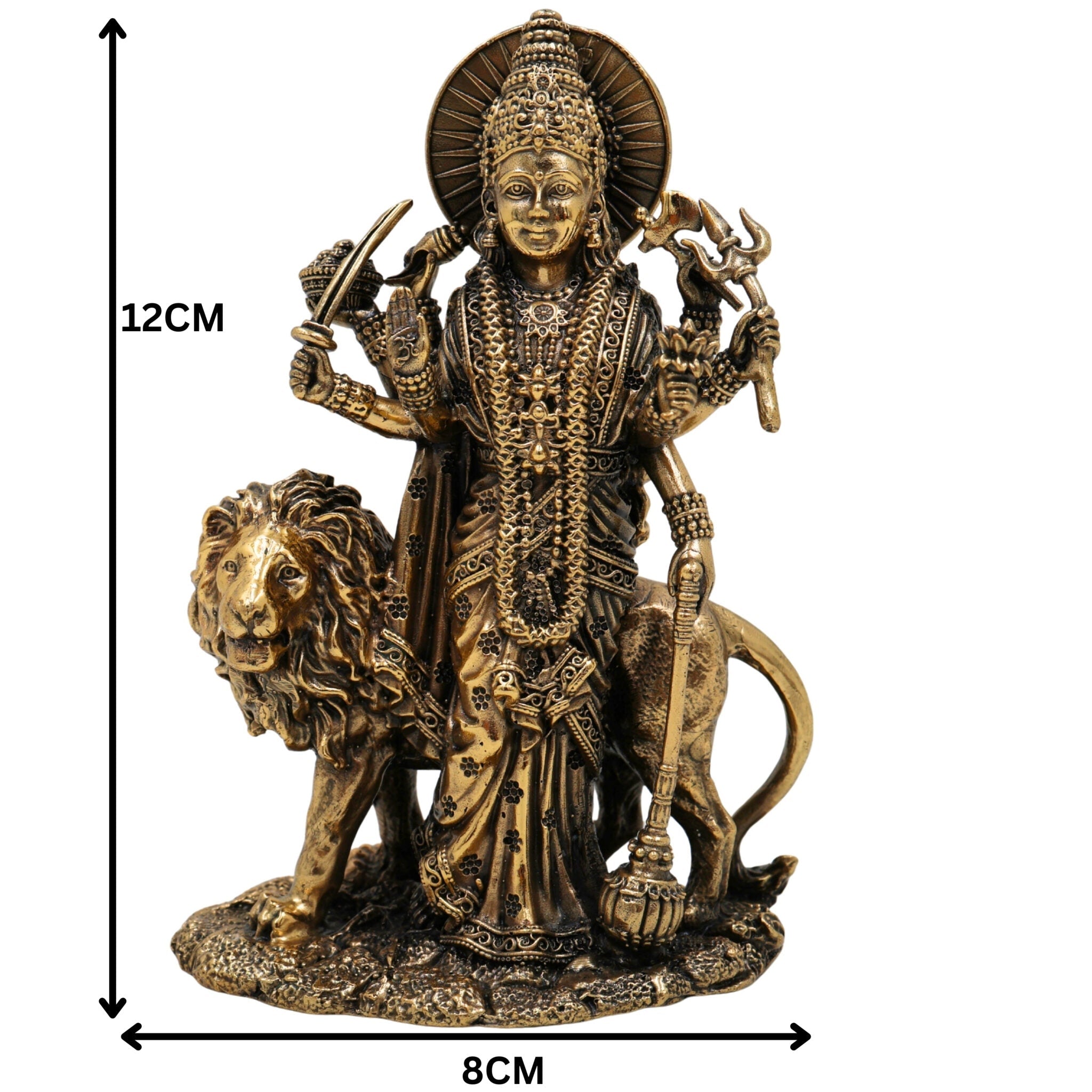 Brass Durga Idol, Maa Durga Murti, Bhagwati Statue, Mahishasuramardini Vigraha, Pooja Pratima for Home Decor & Temple, Gold, 4.5 Inch, 1 Piece