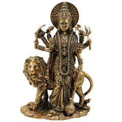 Brass Handcrafted Durga Idol, Maa Durga Murti, Bhagwati Statue, Mahishasuramardini Vigraha for Pooja, Home Decor & Temple Showpiece, Gold, 6 Inch, 1 Piece