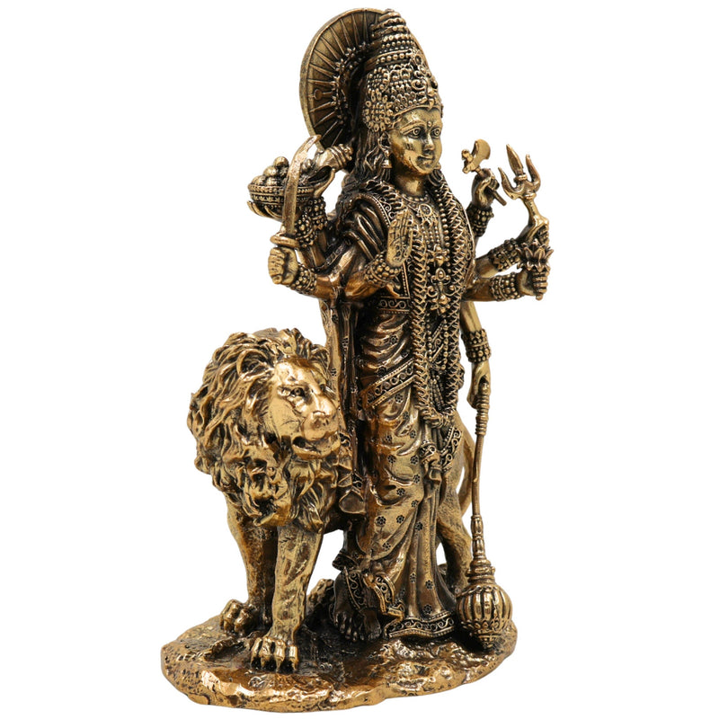 Brass Handcrafted Durga Idol, Maa Durga Murti, Bhagwati Statue, Mahishasuramardini Vigraha for Pooja, Home Decor & Temple Showpiece, Gold, 6 Inch, 1 Piece