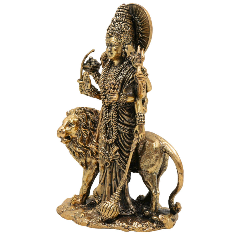 Brass Handcrafted Durga Idol, Maa Durga Murti, Bhagwati Statue, Mahishasuramardini Vigraha for Pooja, Home Decor & Temple Showpiece, Gold, 6 Inch, 1 Piece