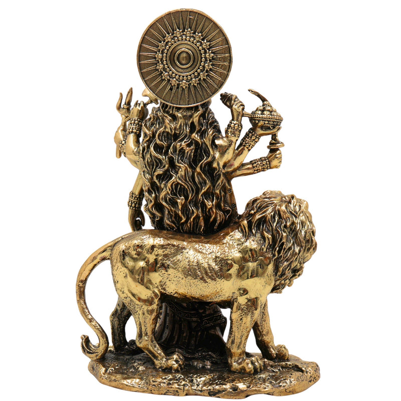 Brass Handcrafted Durga Idol, Maa Durga Murti, Bhagwati Statue, Mahishasuramardini Vigraha for Pooja, Home Decor & Temple Showpiece, Gold, 6 Inch, 1 Piece