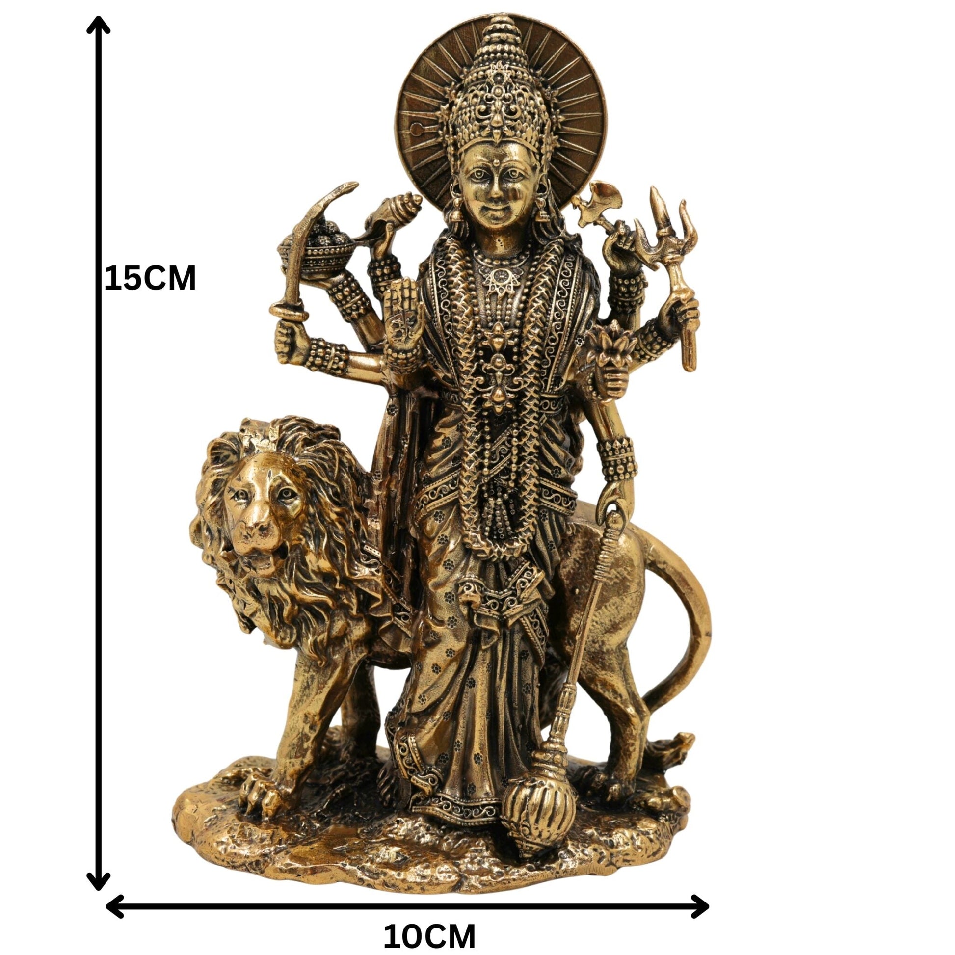 Brass Handcrafted Durga Idol, Maa Durga Murti, Bhagwati Statue, Mahishasuramardini Vigraha for Pooja, Home Decor & Temple Showpiece, Gold, 6 Inch, 1 Piece