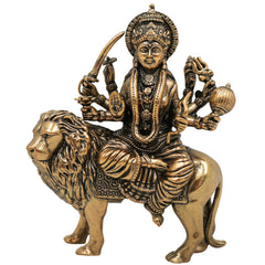 Brass Handcrafted Durga Idol, Maa Durga Murti, Shakti Statue, Bhavani, Mahishasuramardini, Pooja Sculpture, Home Temple Decor, Gold, 4 Inch, 1 Piece