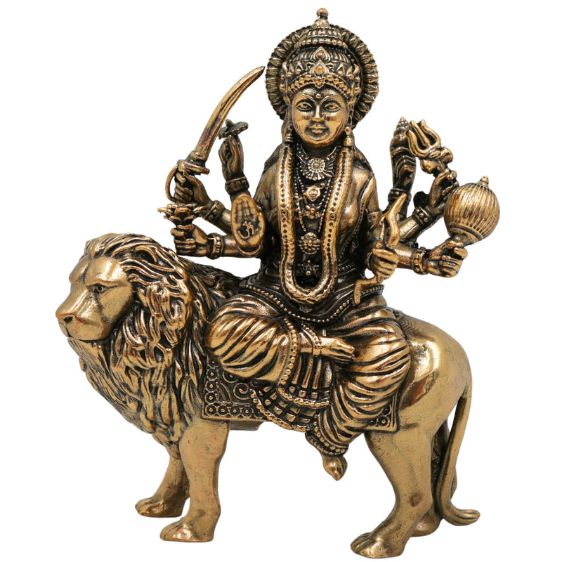 Brass Handcrafted Durga Idol, Maa Durga Murti, Shakti Statue, Bhavani, Mahishasuramardini, Pooja Sculpture, Home Temple Decor, Gold, 4 Inch, 1 Piece