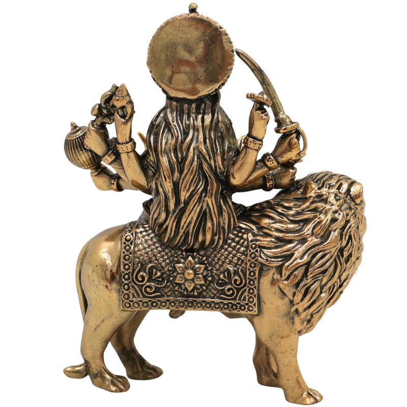 Brass Handcrafted Durga Idol, Maa Durga Murti, Shakti Statue, Bhavani, Mahishasuramardini, Pooja Sculpture, Home Temple Decor, Gold, 4 Inch, 1 Piece