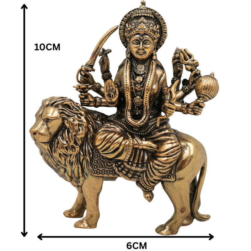Brass Handcrafted Durga Idol, Maa Durga Murti, Shakti Statue, Bhavani, Mahishasuramardini, Pooja Sculpture, Home Temple Decor, Gold, 4 Inch, 1 Piece