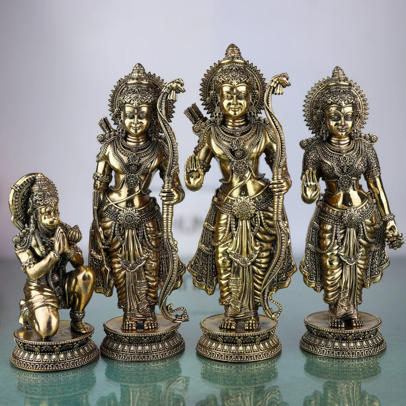 Brass Shri Ram Darbar Idol Ram Parivar Murti | Sita Ram Lakshman Hanuman Statue | Pital Ram Sita Lakshman Hanuman Sculpture for Puja & Home Decor, Gold, 10 Inch, 1 Piece