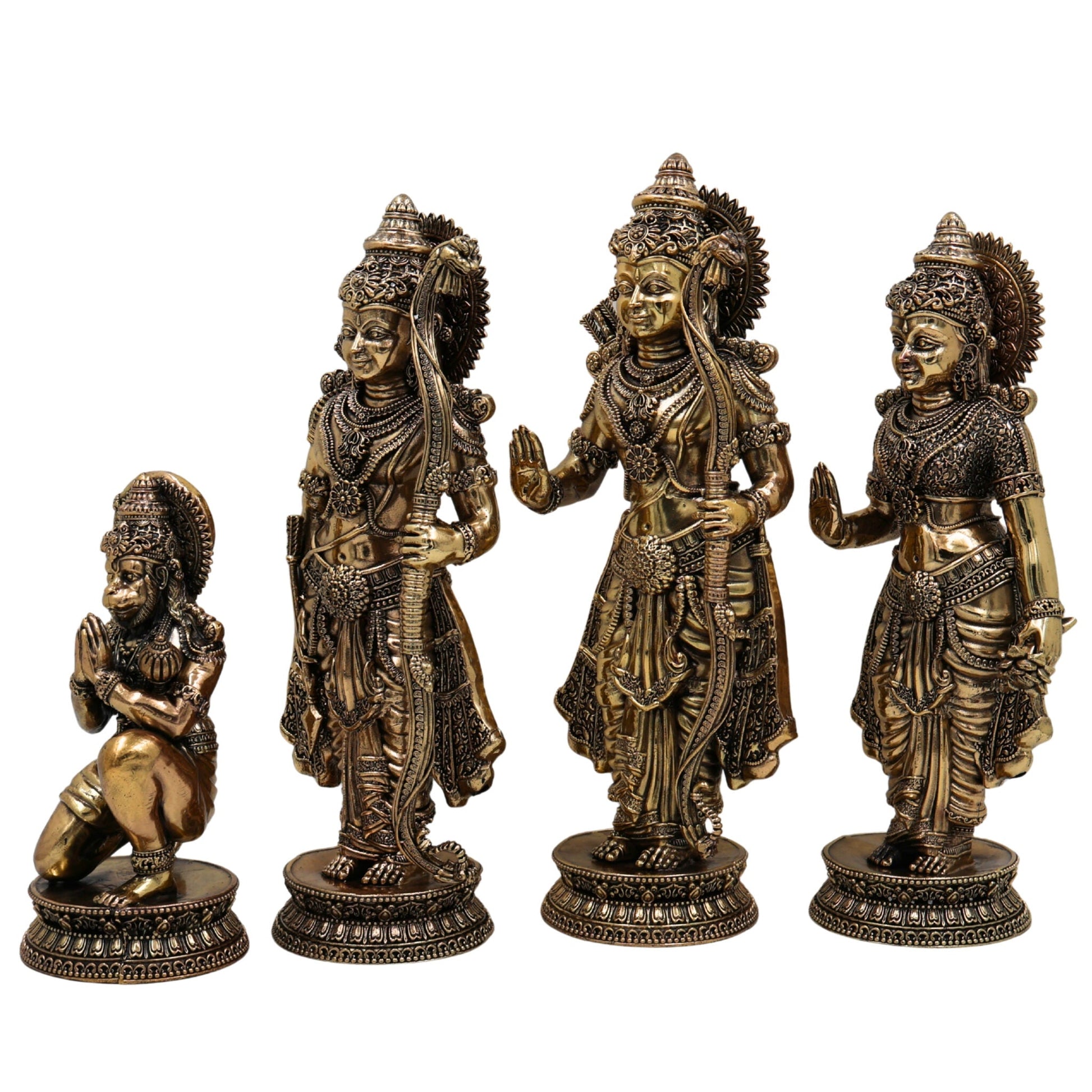 Brass Shri Ram Darbar Idol Ram Parivar Murti | Sita Ram Lakshman Hanuman Statue | Pital Ram Sita Lakshman Hanuman Sculpture for Puja & Home Decor, Gold, 10 Inch, 1 Piece