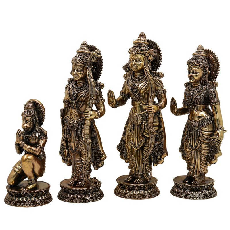 Brass Shri Ram Darbar Idol Ram Parivar Murti | Sita Ram Lakshman Hanuman Statue | Pital Ram Sita Lakshman Hanuman Sculpture for Puja & Home Decor, Gold, 10 Inch, 1 Piece