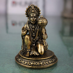 Brass Hanuman Idol Murti, Bajrangbali Anjaneya Maruti Pavanputra Sankat Mochan Mahaveer Ramdoot Vigraha for Home Temple Puja Decor, Gold, 2.5 Inch, 1 Piece