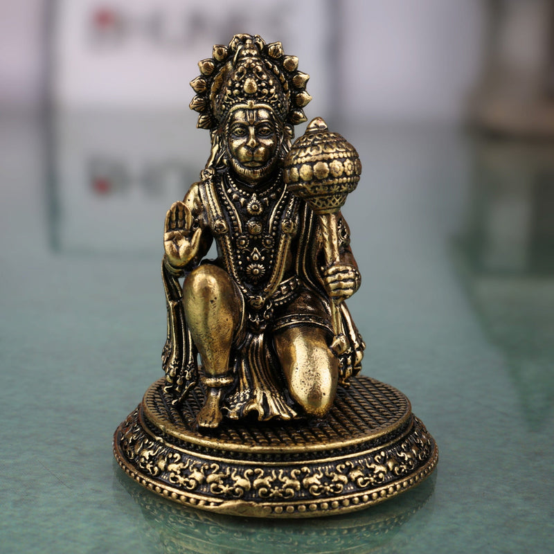 Brass Hanuman Idol Murti, Bajrangbali Anjaneya Maruti Pavanputra Sankat Mochan Mahaveer Ramdoot Vigraha for Home Temple Puja Decor, Gold, 2.5 Inch, 1 Piece