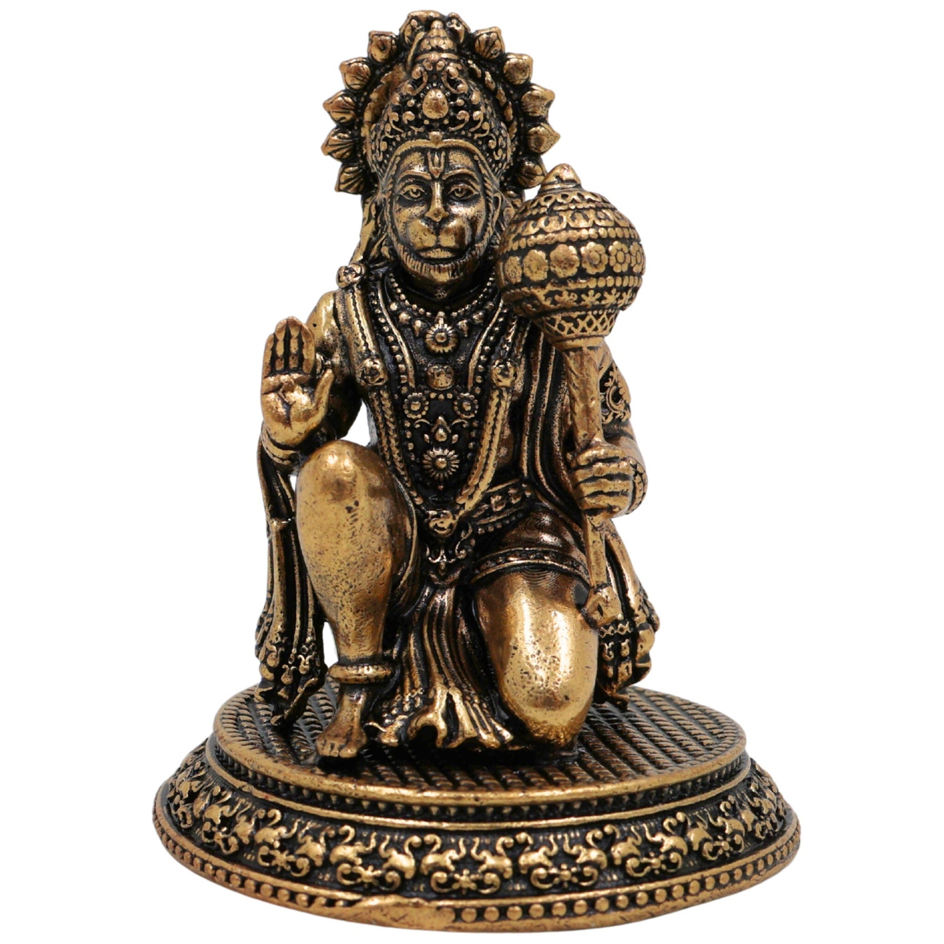 Brass Hanuman Idol Murti, Bajrangbali Anjaneya Maruti Pavanputra Sankat Mochan Mahaveer Ramdoot Vigraha for Home Temple Puja Decor, Gold, 2.5 Inch, 1 Piece