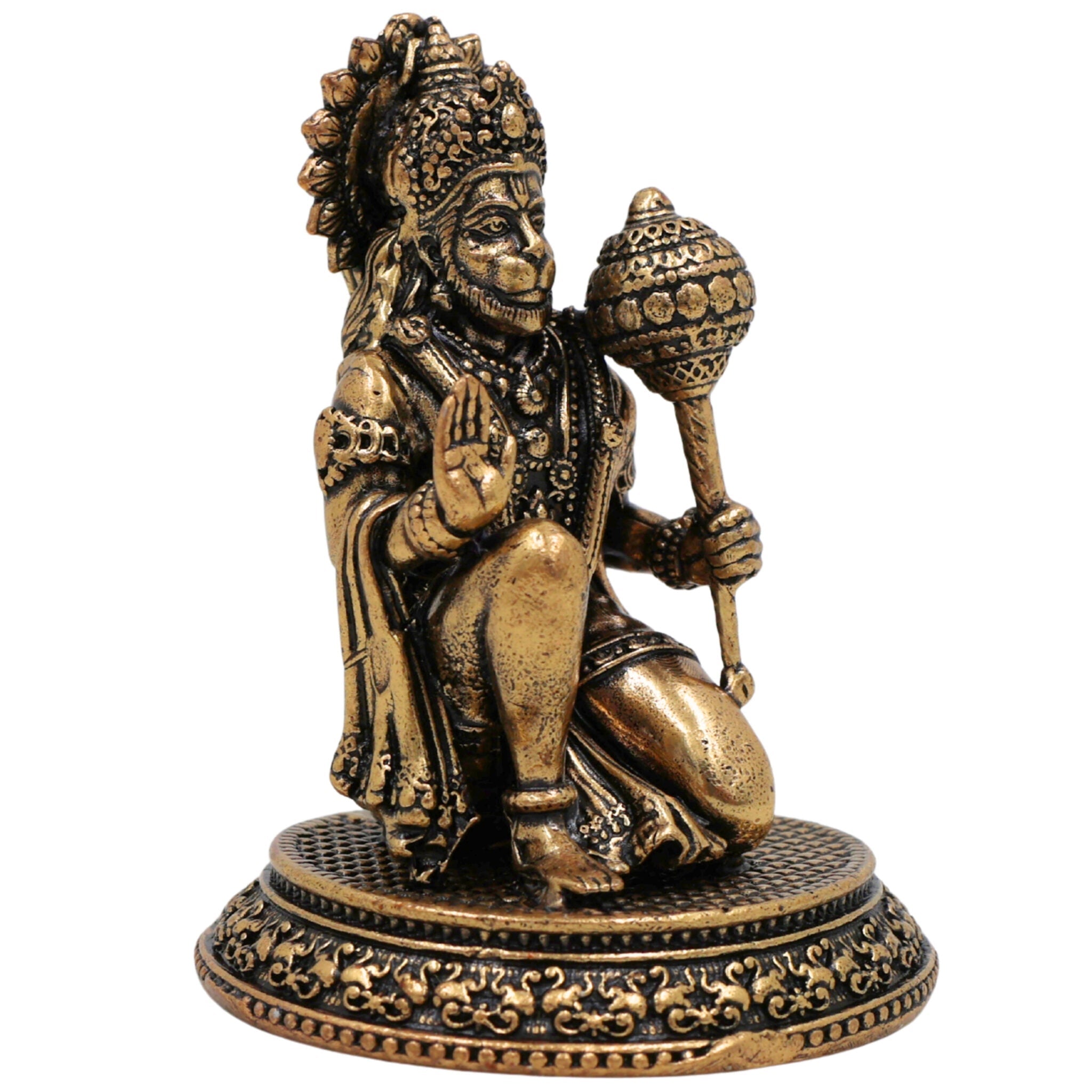 Brass Hanuman Idol Murti, Bajrangbali Anjaneya Maruti Pavanputra Sankat Mochan Mahaveer Ramdoot Vigraha for Home Temple Puja Decor, Gold, 2.5 Inch, 1 Piece