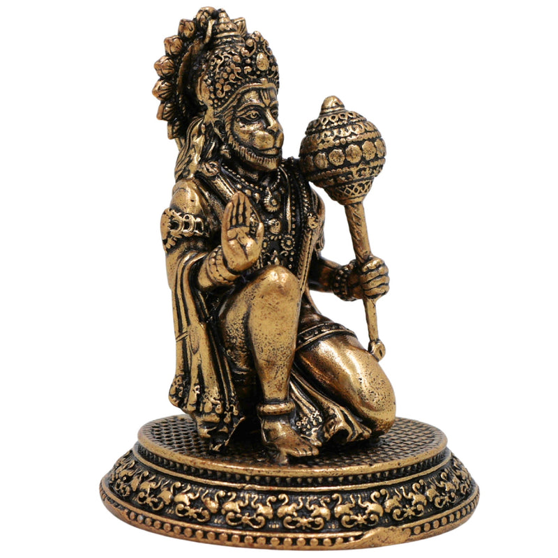 Brass Hanuman Idol Murti, Bajrangbali Anjaneya Maruti Pavanputra Sankat Mochan Mahaveer Ramdoot Vigraha for Home Temple Puja Decor, Gold, 2.5 Inch, 1 Piece