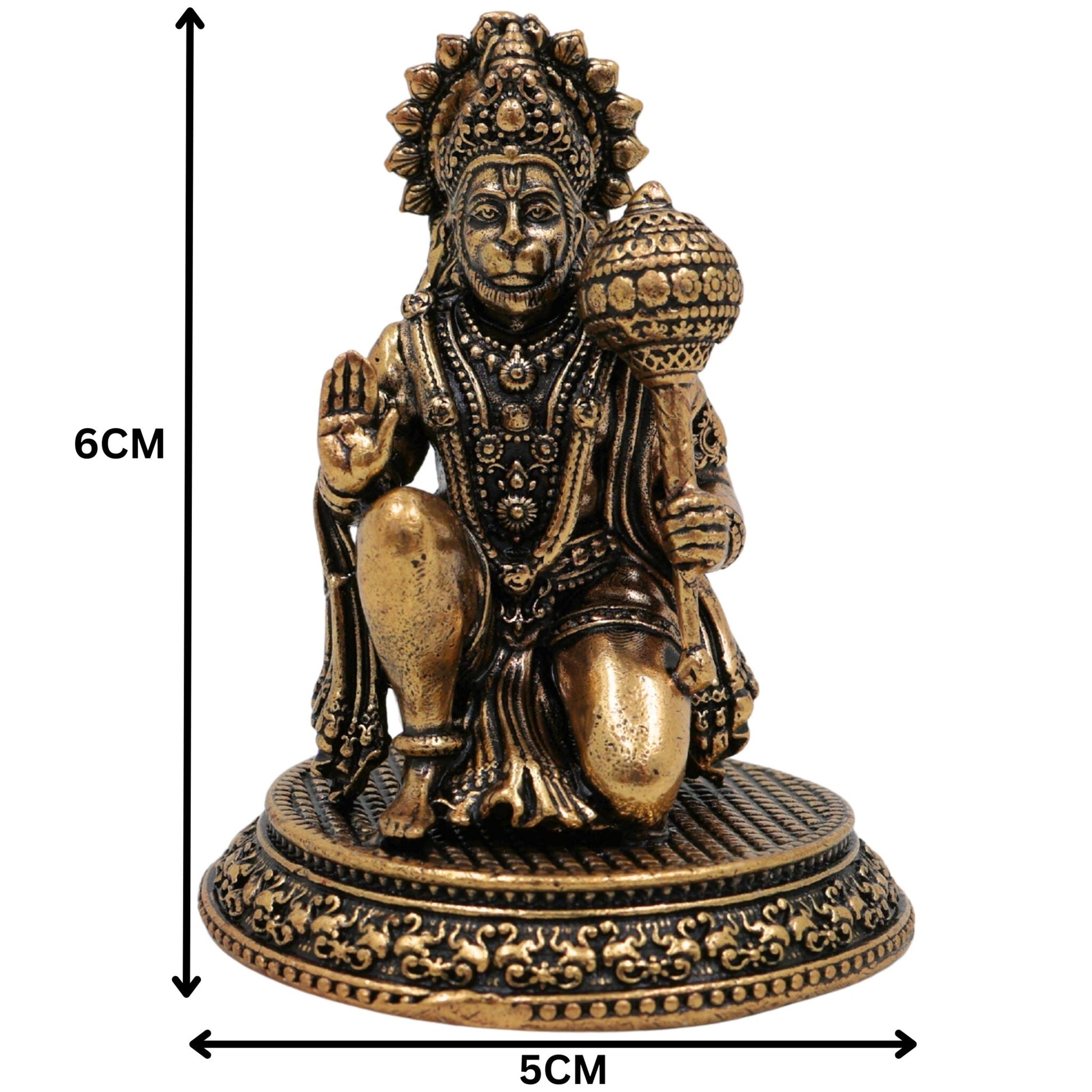 Brass Hanuman Idol Murti, Bajrangbali Anjaneya Maruti Pavanputra Sankat Mochan Mahaveer Ramdoot Vigraha for Home Temple Puja Decor, Gold, 2.5 Inch, 1 Piece