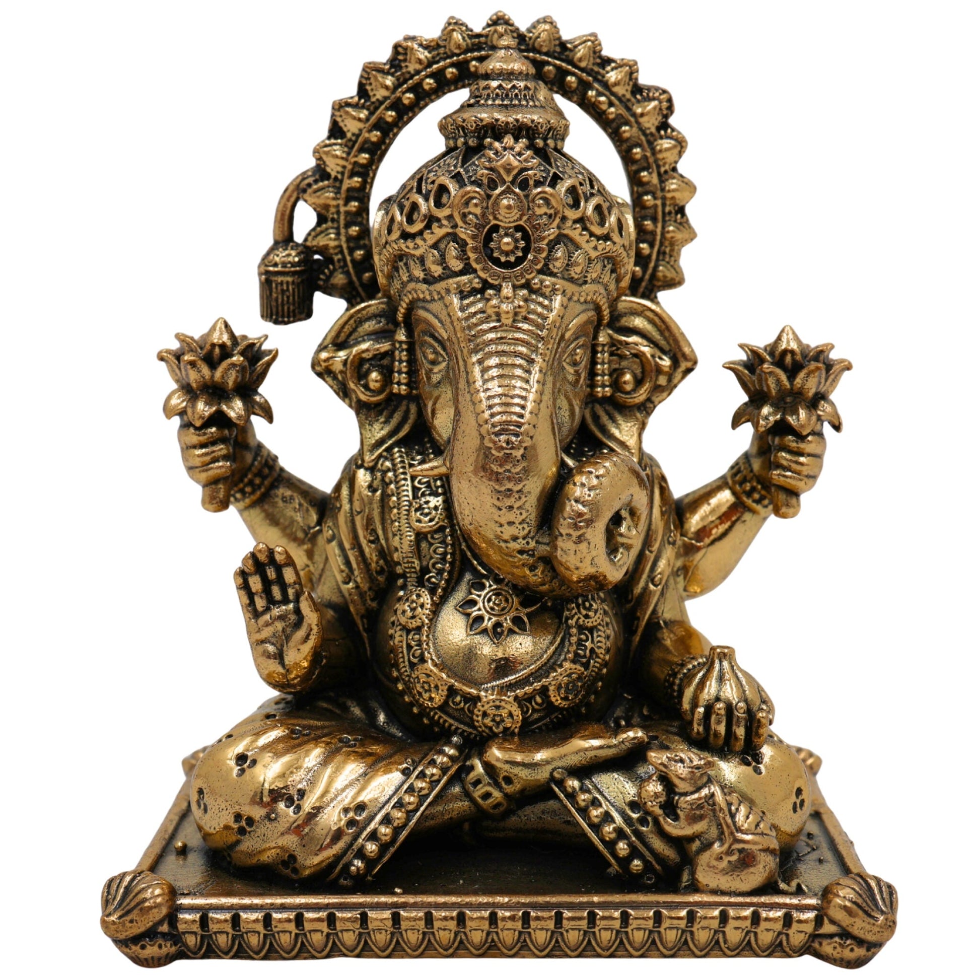 Brass Ganesha Idol Ganapati Vinayaka Murti Vighnaharta Ganesh Statue for Pooja Mandir Home Decor Showpiece Spiritual Gift Sculpture, Gold, 4 Inch, 1 Piece