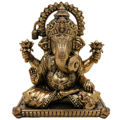 Brass Ganesha Idol Ganapati Vinayaka Murti Vighnaharta Ganesh Statue for Pooja Mandir Home Decor Showpiece Spiritual Gift Sculpture, Gold, 4 Inch, 1 Piece