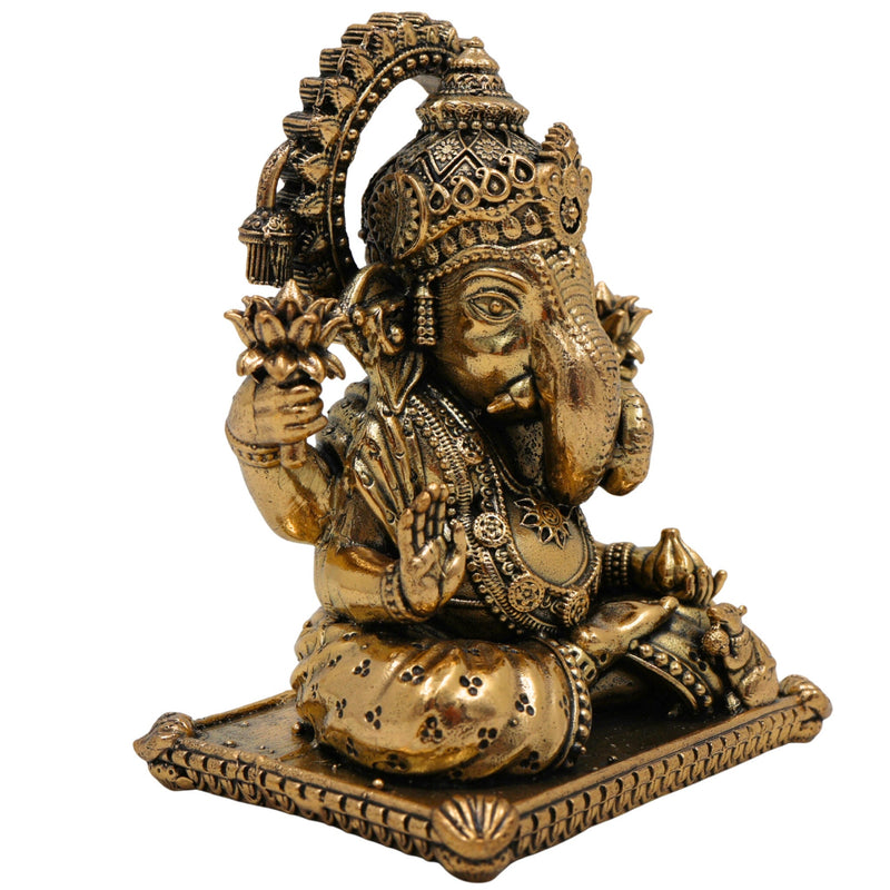 Brass Ganesha Idol Ganapati Vinayaka Murti Vighnaharta Ganesh Statue for Pooja Mandir Home Decor Showpiece Spiritual Gift Sculpture, Gold, 4 Inch, 1 Piece