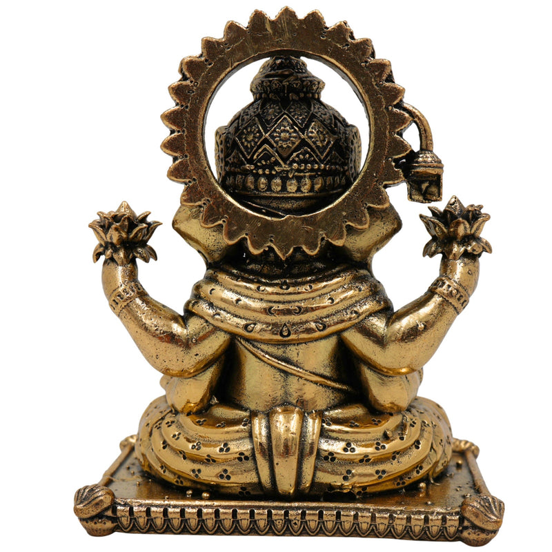 Brass Ganesha Idol Ganapati Vinayaka Murti Vighnaharta Ganesh Statue for Pooja Mandir Home Decor Showpiece Spiritual Gift Sculpture, Gold, 4 Inch, 1 Piece