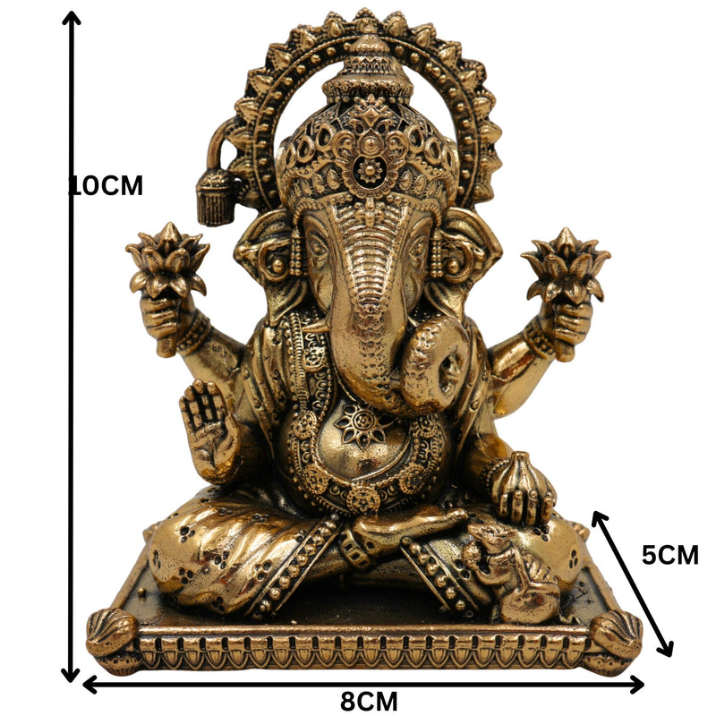 Brass Ganesha Idol Ganapati Vinayaka Murti Vighnaharta Ganesh Statue for Pooja Mandir Home Decor Showpiece Spiritual Gift Sculpture, Gold, 4 Inch, 1 Piece