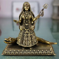 Brass Khodiyar Mata Idol, Handcrafted Murti / Vigraha for Home Pooja, Temple Decor, Janbai Khodal Trishuldhari Maa Sculpture, Gold, 4.5 Inch, 1 Piece