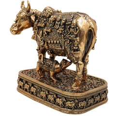 Brass Kamadhenu Idol, Surabhi Cow Murti, Gau Mata Statue, Handcrafted Pooja Murti, Miniature Divine Cow for Home & Temple Decor, Gold, 4.5 Inch, 1 Piece