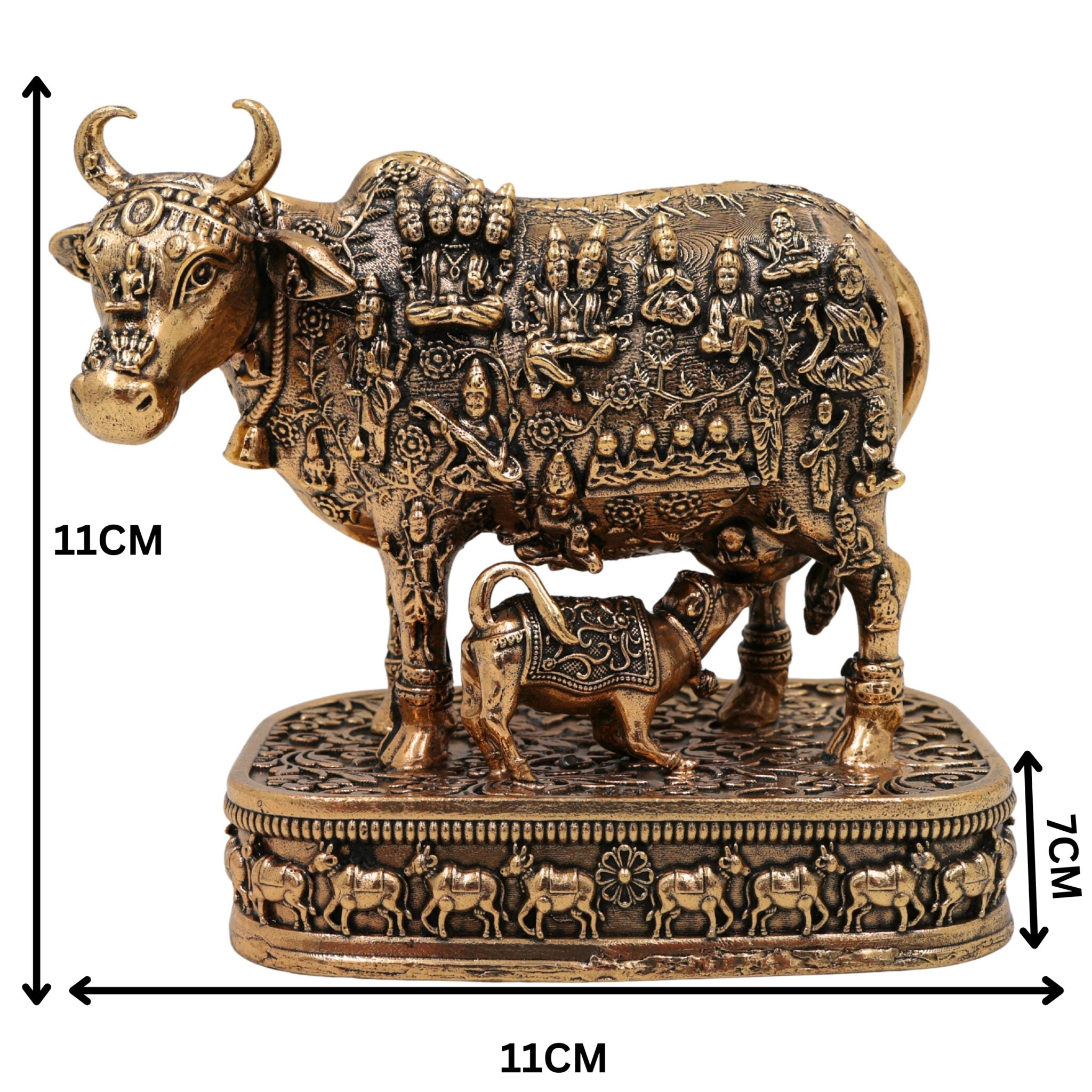 Brass Kamadhenu Idol, Surabhi Cow Murti, Gau Mata Statue, Handcrafted Pooja Murti, Miniature Divine Cow for Home & Temple Decor, Gold, 4.5 Inch, 1 Piece