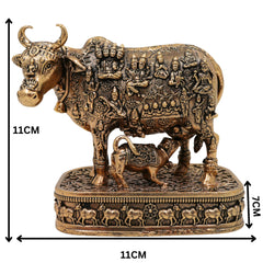 Brass Kamadhenu Idol, Surabhi Cow Murti, Gau Mata Statue, Handcrafted Pooja Murti, Miniature Divine Cow for Home & Temple Decor, Gold, 4.5 Inch, 1 Piece