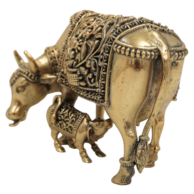 Brass Kamadhenu Idol, Surabhi Cow Murti, Divine Wish-Fulfilling Cow Statue, Gau Mata, Handcrafted Pooja & Home Decor Figurine, Gold, 2.5 Inch, 1 Piece