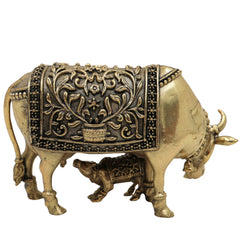 Brass Kamadhenu Idol, Surabhi Cow Murti, Divine Wish-Fulfilling Cow Statue, Gau Mata, Handcrafted Pooja & Home Decor Figurine, Gold, 2.5 Inch, 1 Piece