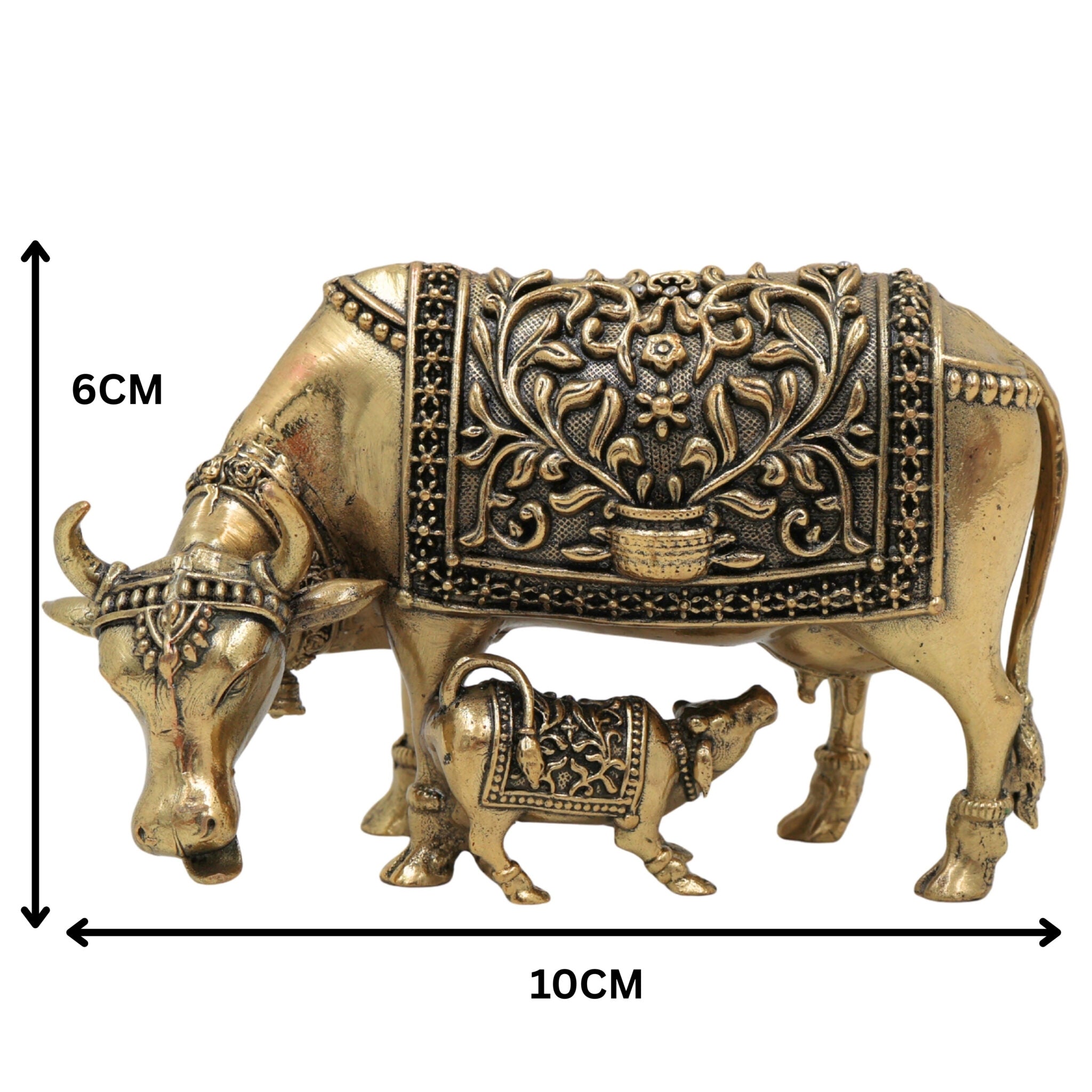 Brass Kamadhenu Idol, Surabhi Cow Murti, Divine Wish-Fulfilling Cow Statue, Gau Mata, Handcrafted Pooja & Home Decor Figurine, Gold, 2.5 Inch, 1 Piece