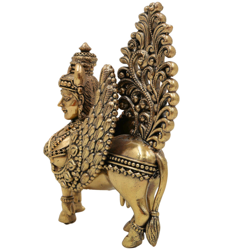Brass Kamadhenu, Surabhi Cow, Gau Mata Sculpture, Handcrafted Small Kamadenu Statue for Pooja, Home Decor & Gifts, Gold, 4.5 Inch, 1 Piece