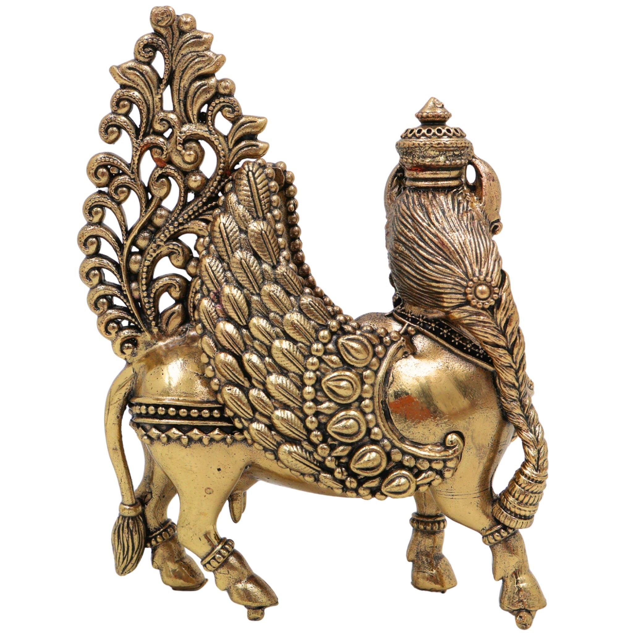 Brass Kamadhenu, Surabhi Cow, Gau Mata Sculpture, Handcrafted Small Kamadenu Statue for Pooja, Home Decor & Gifts, Gold, 4.5 Inch, 1 Piece