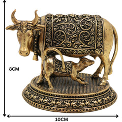 Brass Kamadhenu Idol, Surabhi Cow Murti, Gau Mata Statue, Handcrafted Peetal Pooja Sculpture for Home Decor & Spiritual Blessings, Gold, 3 Inch, 1 Piece