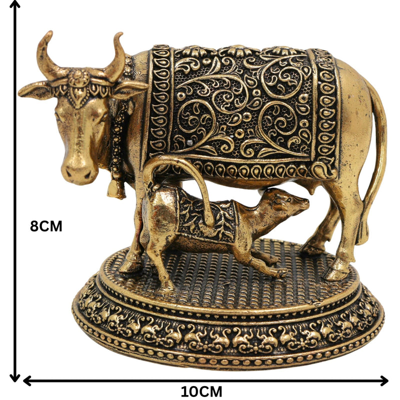 Brass Kamadhenu Idol, Surabhi Cow Murti, Gau Mata Statue, Handcrafted Peetal Pooja Sculpture for Home Decor & Spiritual Blessings, Gold, 3 Inch, 1 Piece