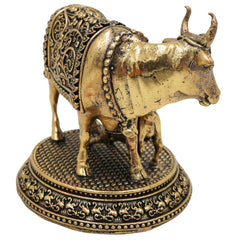 Brass Kamadhenu Idol, Surabhi Cow Murti, Gau Mata Statue, Handcrafted Peetal Pooja Sculpture for Home Decor & Spiritual Blessings, Gold, 3 Inch, 1 Piece