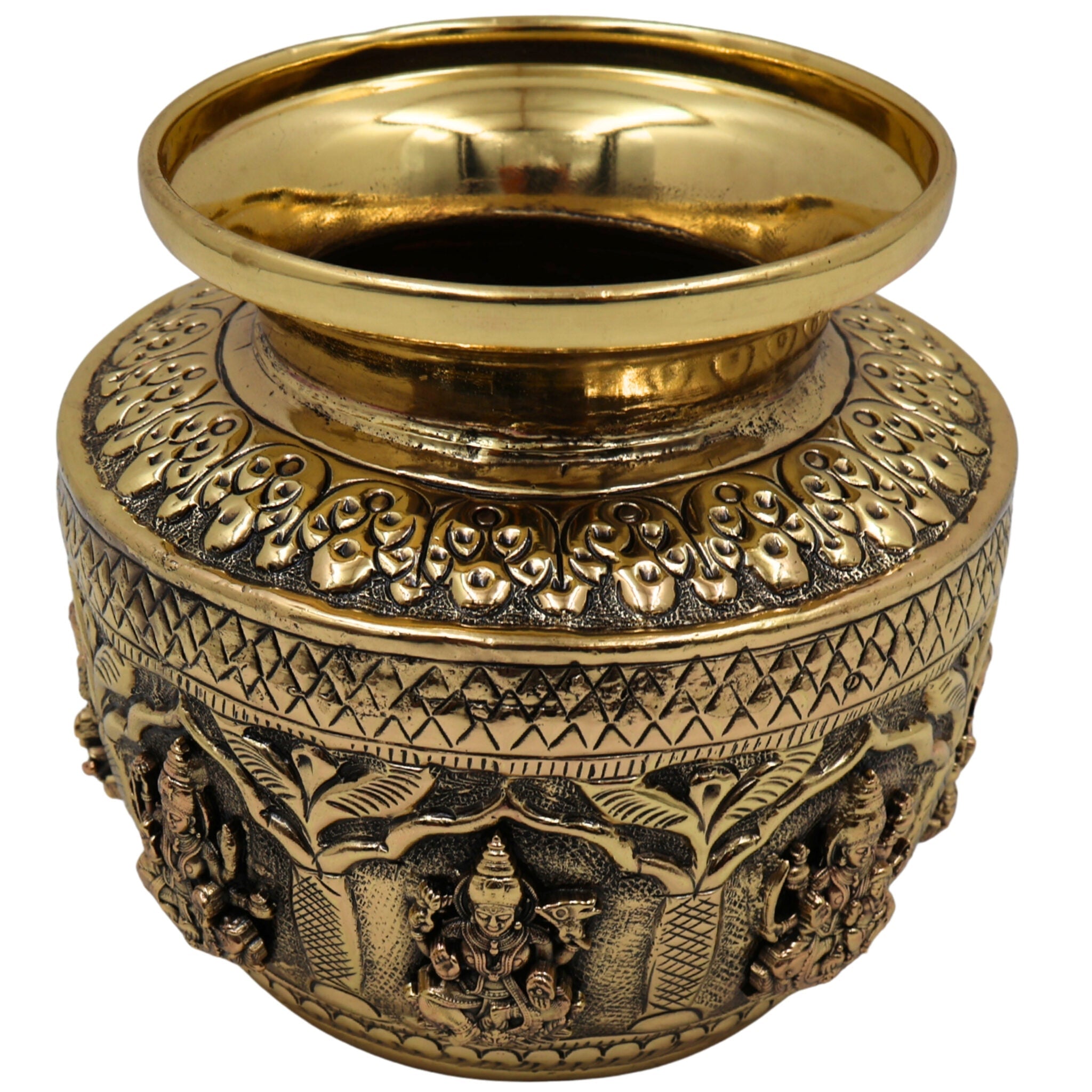 Brass Asta Lakshmi Kalash Loota, Handcrafted Pooja Sculpture, Temple & Home Decorative Peetal, Pittal Kalash for Prosperity & Wealth, Gold, 4.5 Inch, 1 Piece