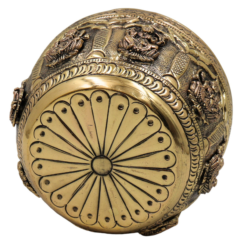 Brass Asta Lakshmi Kalash Loota, Handcrafted Pooja Sculpture, Temple & Home Decorative Peetal, Pittal Kalash for Prosperity & Wealth, Gold, 4.5 Inch, 1 Piece