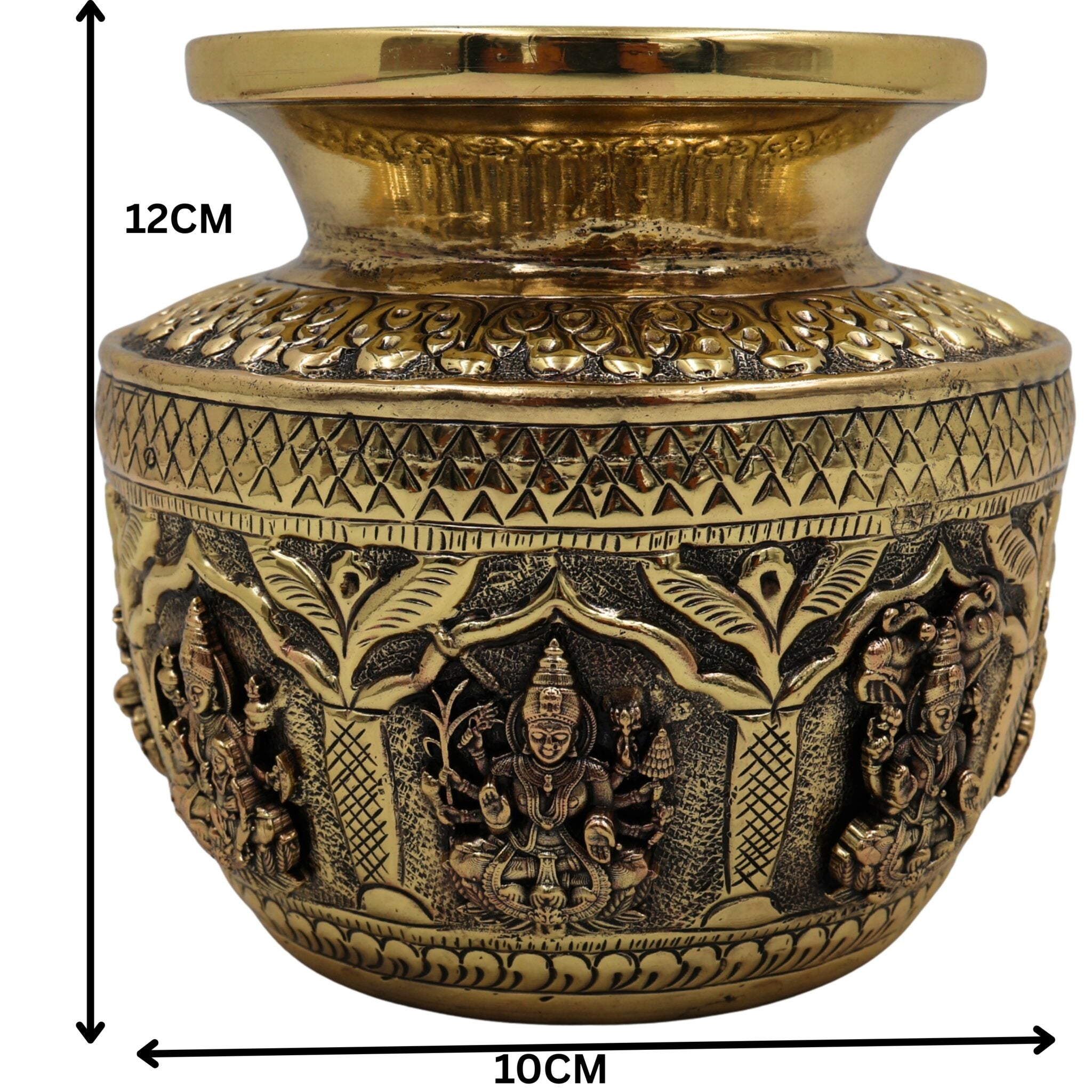 Brass Asta Lakshmi Kalash Loota, Handcrafted Pooja Sculpture, Temple & Home Decorative Peetal, Pittal Kalash for Prosperity & Wealth, Gold, 4.5 Inch, 1 Piece