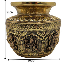 Brass Asta Lakshmi Kalash Loota, Handcrafted Pooja Sculpture, Temple & Home Decorative Peetal, Pittal Kalash for Prosperity & Wealth, Gold, 4.5 Inch, 1 Piece