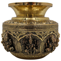 Brass Asta Lakshmi Kalash Lota, Handcrafted Pooja Kumbh, Decorative Temple Kalash, Ashtalakshmi Sculpture for Home & Festival Rituals, Gold, 5 Inch, 1 Piece
