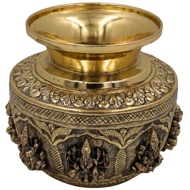 Brass Asta Lakshmi Kalash Lota, Handcrafted Pooja Kumbh, Decorative Temple Kalash, Ashtalakshmi Sculpture for Home & Festival Rituals, Gold, 5 Inch, 1 Piece