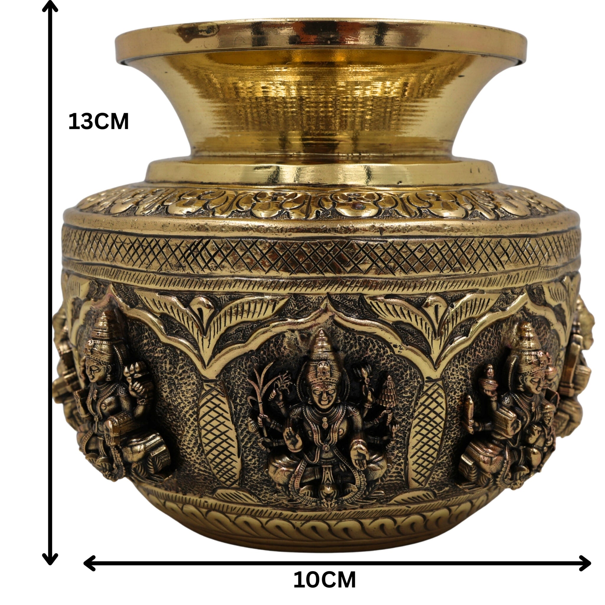 Brass Asta Lakshmi Kalash Lota, Handcrafted Pooja Kumbh, Decorative Temple Kalash, Ashtalakshmi Sculpture for Home & Festival Rituals, Gold, 5 Inch, 1 Piece