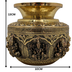 Brass Asta Lakshmi Kalash Lota, Handcrafted Pooja Kumbh, Decorative Temple Kalash, Ashtalakshmi Sculpture for Home & Festival Rituals, Gold, 5 Inch, 1 Piece