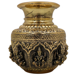 Brass Asta Lakshmi Kalash Loota, Handcrafted Pooja Murti, Vedic Temple Sculpture, Miniature Decorative Brass Kumbh for Home, Puja & Gifts, Gold, 6 Inch, 1 Piece